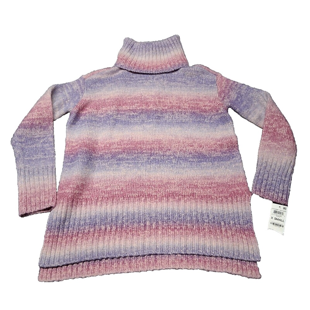 NWT Style & Co Sweater Women XS Purple Striped Legging Turtleneck Boxy Oversized